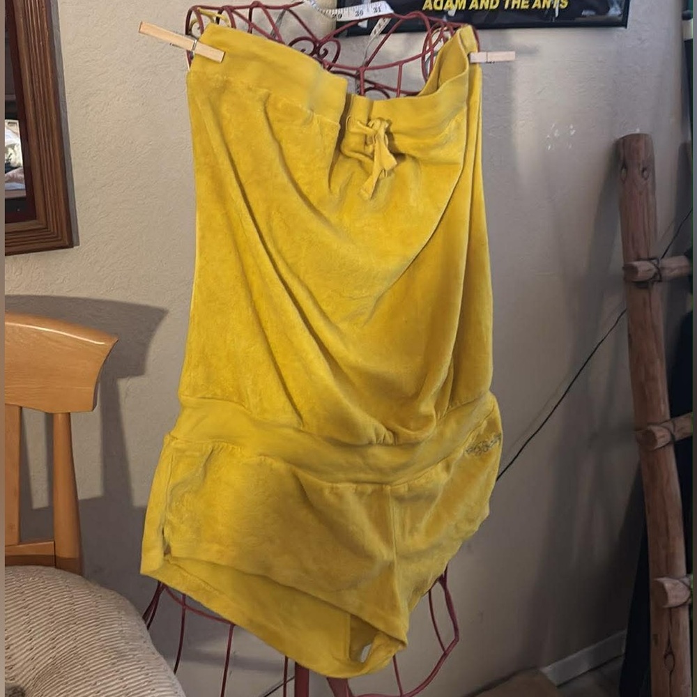 Yellow Velour Strapless Romper